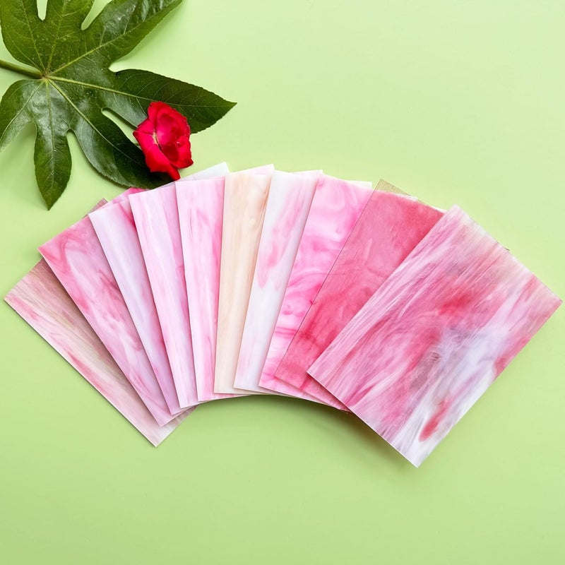 ILLUCKAI 12 Sheets COE 90 Glass for Fusing, 6 x 4 inch Fused Glass Supplies for Glass Fusing Jewelry Making, Fusible Stained Glass Sheets for Crafts (Pink Collection) - Image 5